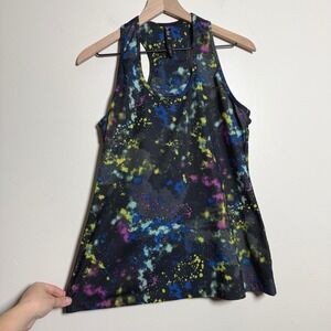 Lukka Womens Racerback Tank‎ Top L Black Neon Splatter Gym Pilates Active